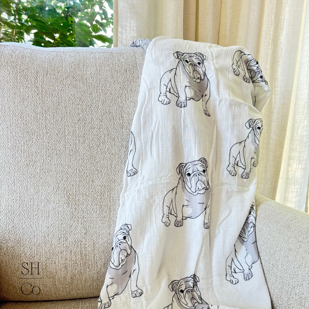 Bulldog Baby Swaddle Blanket - Muslin Cotton Keepsake for Your Little One
