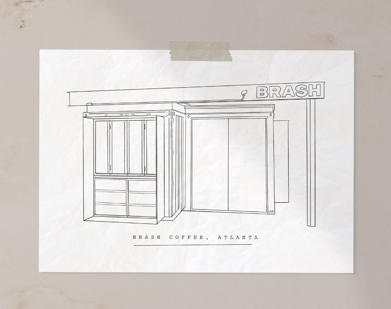 BRASH Coffee Atlanta Line Art Print - Iconic Shipping Container Coffee Shop
