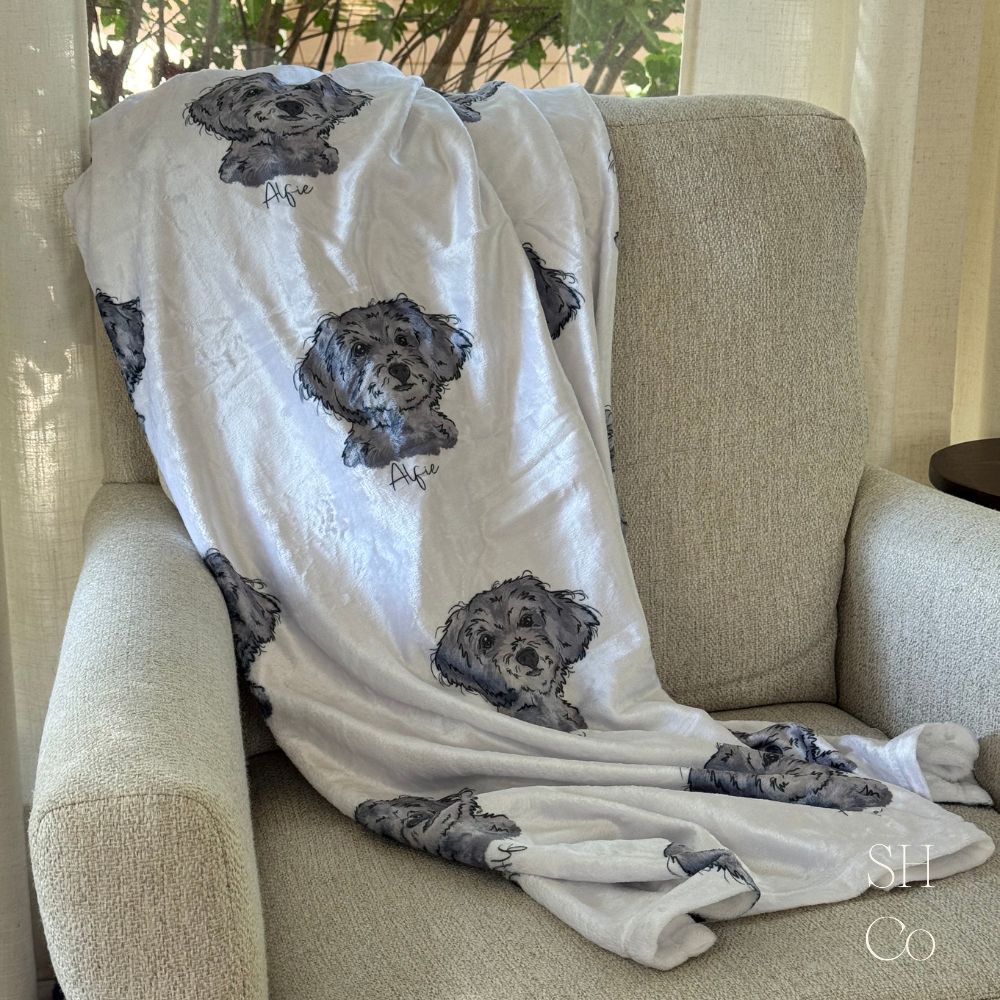 Custom Pet Portrait Blanket - Standard | Personalized Minky Pet Blanket