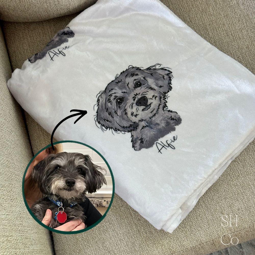 Custom Pet Portrait Blanket - Standard | Personalized Minky Pet Blanket