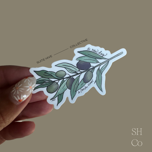 Olive Branch Watercolor Sticker | "A New Day, A Fresh Start" Inspirational Decal
